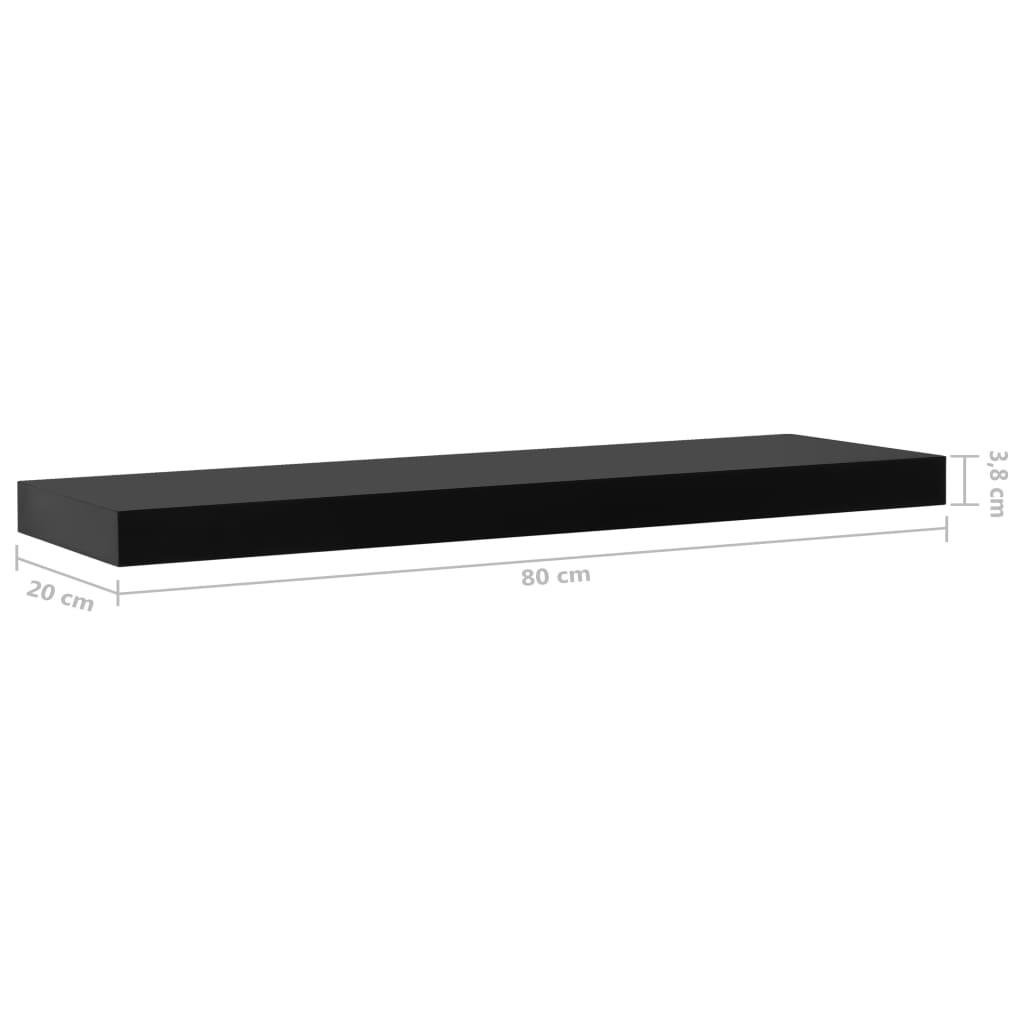 Prateleiras de parede suspensas 2 pcs 80x20x3,8 cm preto