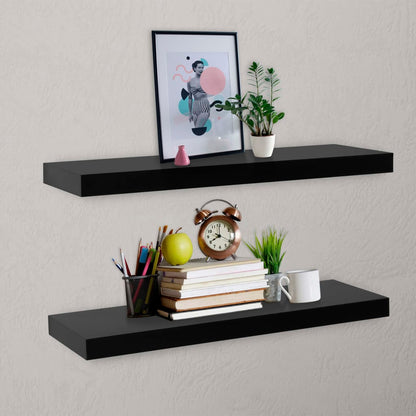 Prateleiras de parede suspensas 2 pcs 80x20x3,8 cm preto