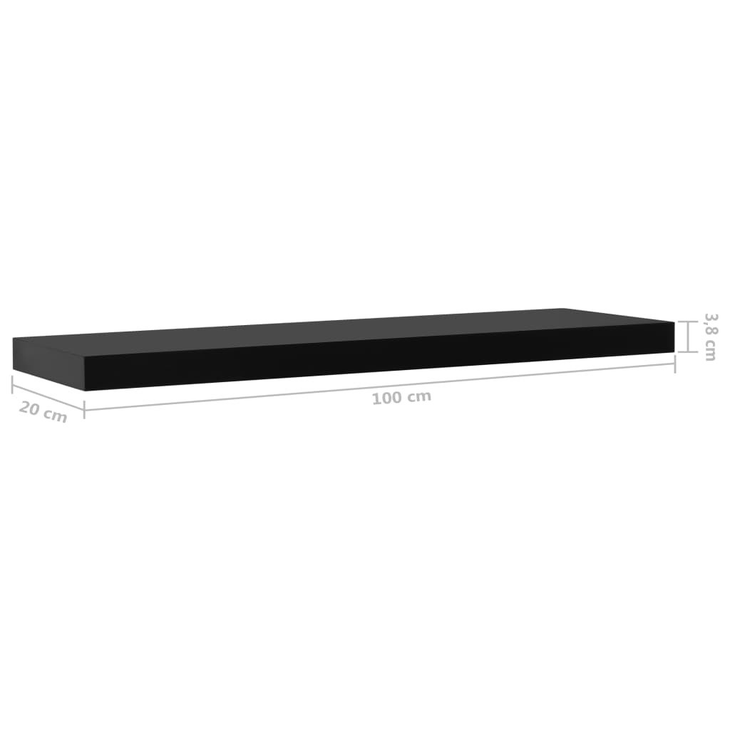 Prateleiras de parede suspensas 2 pcs 100x20x3,8 cm preto