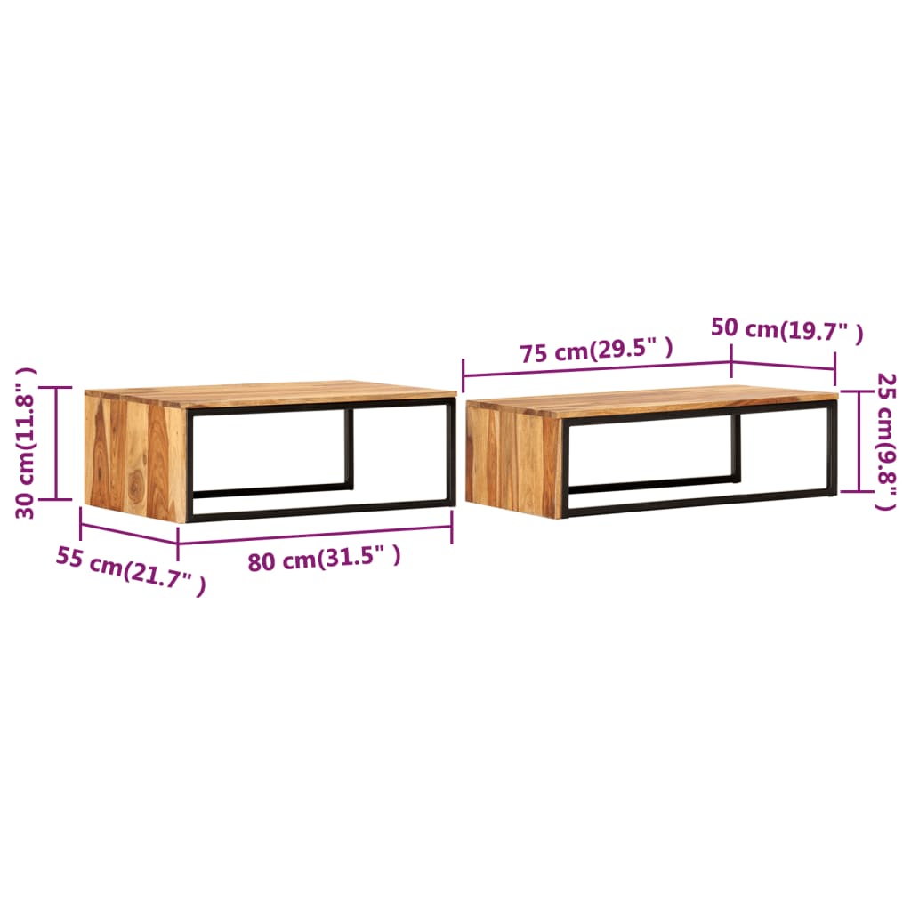 Mesas de encastrar 2 pcs madeira de sheesham maciça