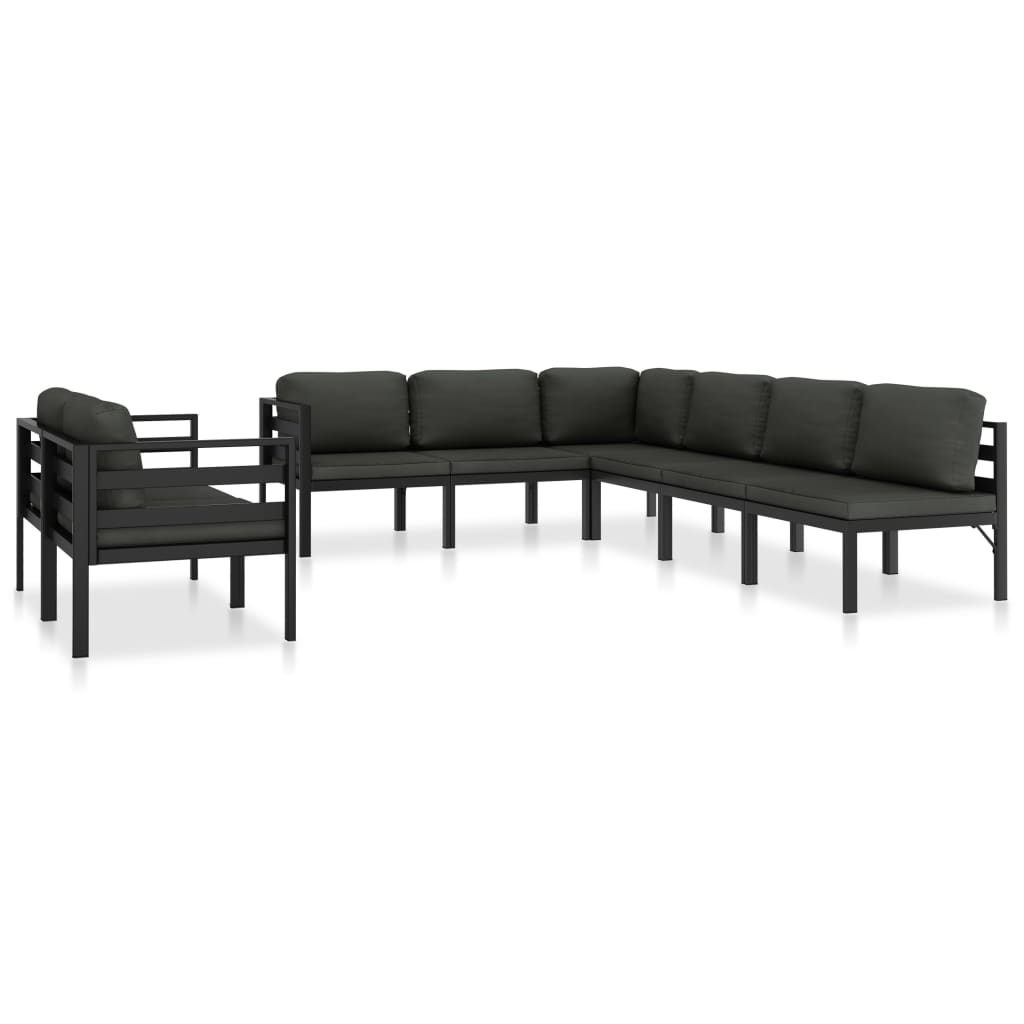 8 pcs conjunto lounge jardim com almofadões alumínio antracite