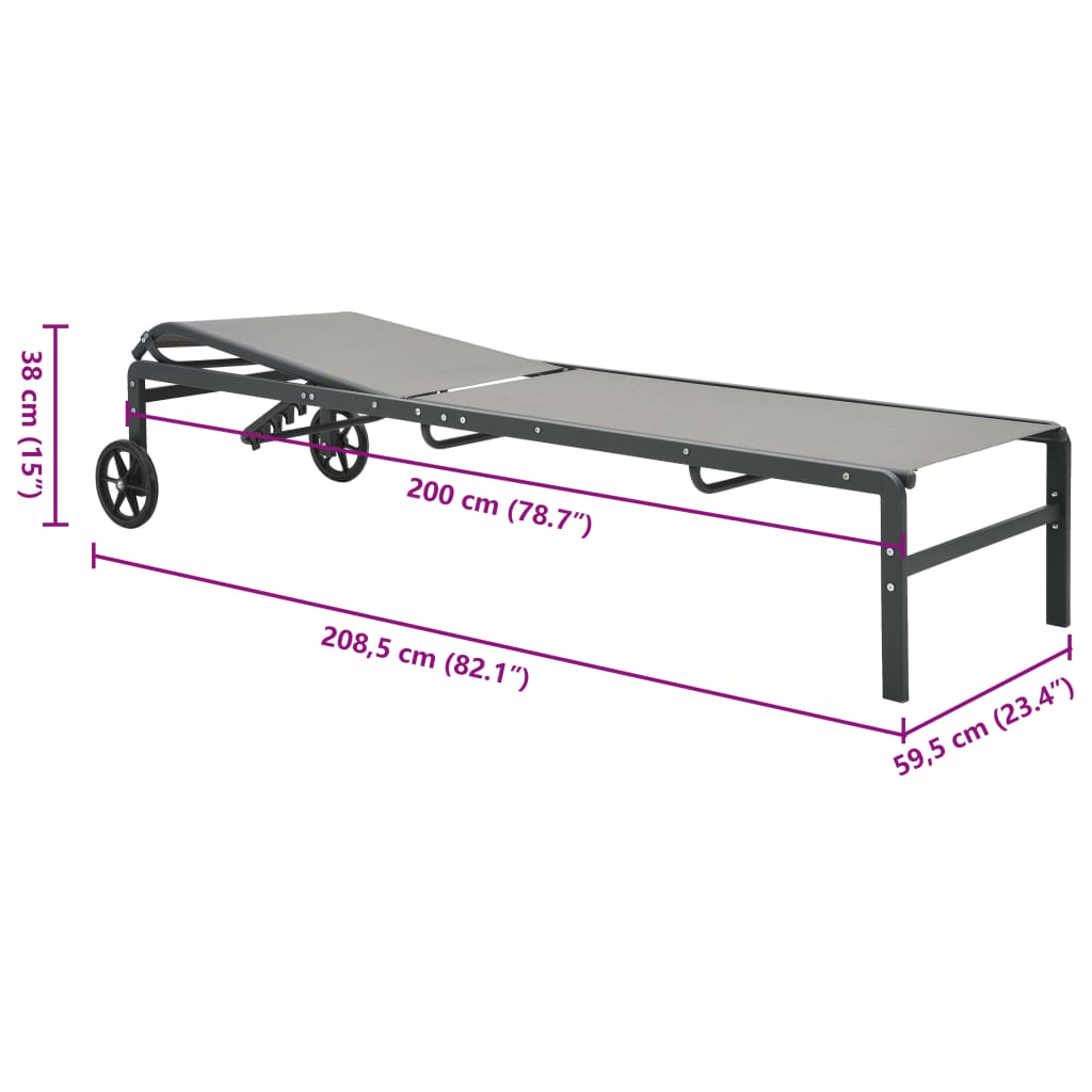 Espreguiçadeiras com mesa 2 pcs textilene e aço