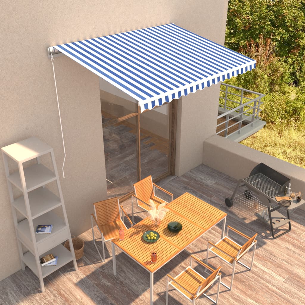 Toldo retrátil manual 350x250 cm azul e branco