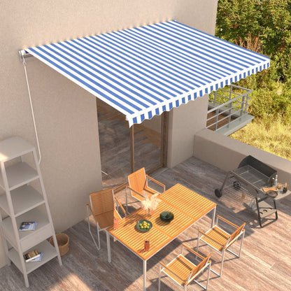 Toldo retrátil manual 450x300 cm azul e branco