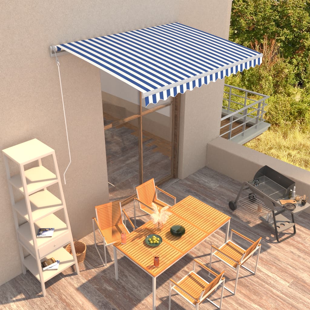 Toldo retrátil automático 350x250 cm azul e branco