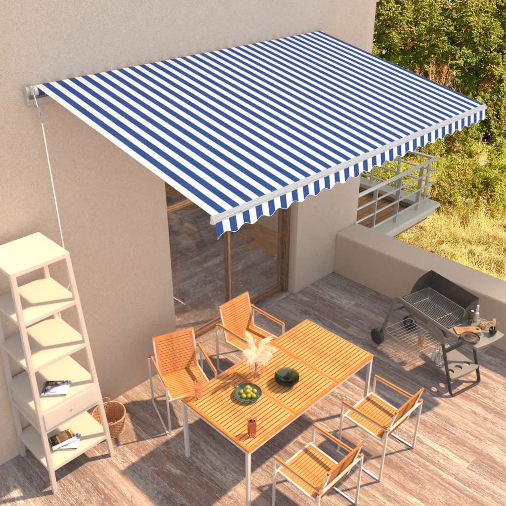 Toldo retrátil automático 500x300 cm azul e branco