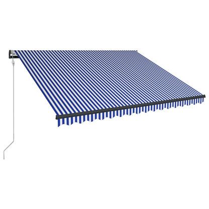 Toldo com sensor de vento e LED 350x250 cm azul e branco