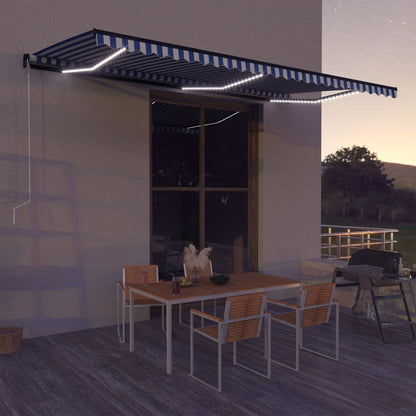 Toldo com sensor de vento e LED 600x300 cm azul e branco