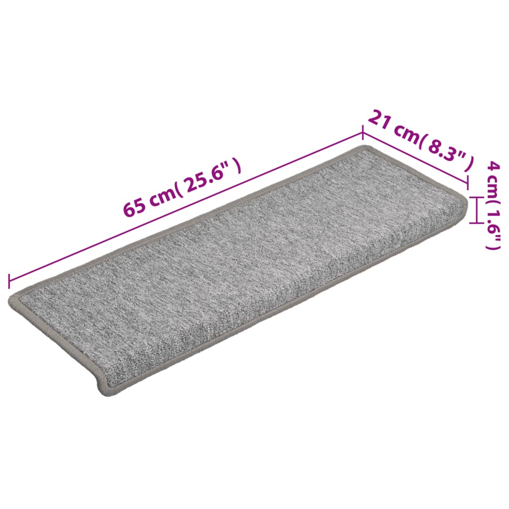 Tapete/carpete para escadas 15 pcs 65x21x4 cm cinzento-claro