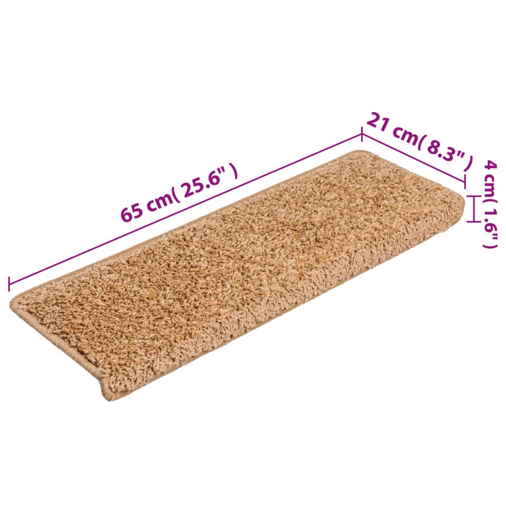 Tapete/carpete para degraus 15 pcs 65x21x4 cm bege