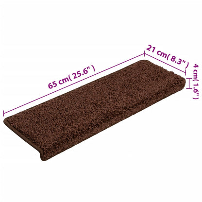 Tapete/carpete para degraus 15 pcs 65x21x4 cm castanho