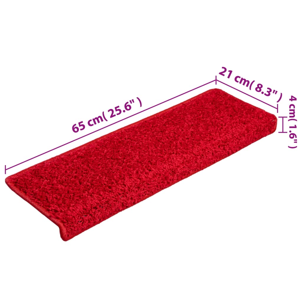 Tapete/carpete para degraus 15 pcs 65x21x4 cm vermelho