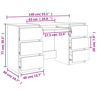 Secretária Luxes com 6 Gavetas de 140 cm - Carvalho - Design Moderno