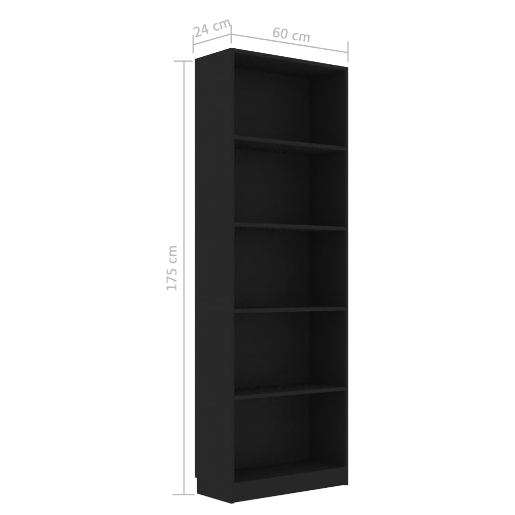 Estante com 5 prateleiras 60x24x175 cm contraplacado preto