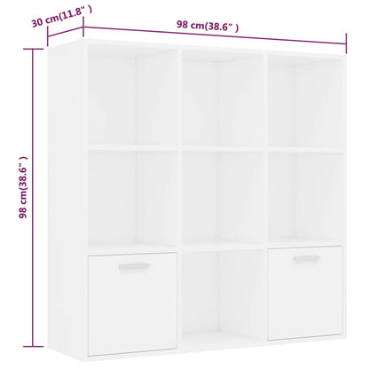 Estante Anaís - Com 7 Compartimentos e 2 Portas - Cor Branco - 98x30x98 cm -Em Aglomerado - Design Moderno