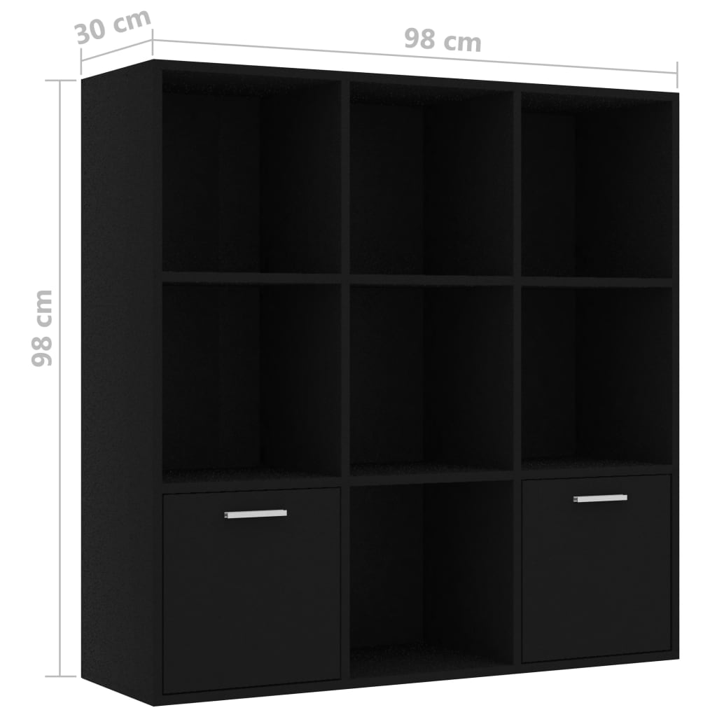 Estante Anaís - Com 7 Compartimentos e 2 Portas - Cor Preto - 98x30x98 cm -Em Aglomerado - Design Moderno