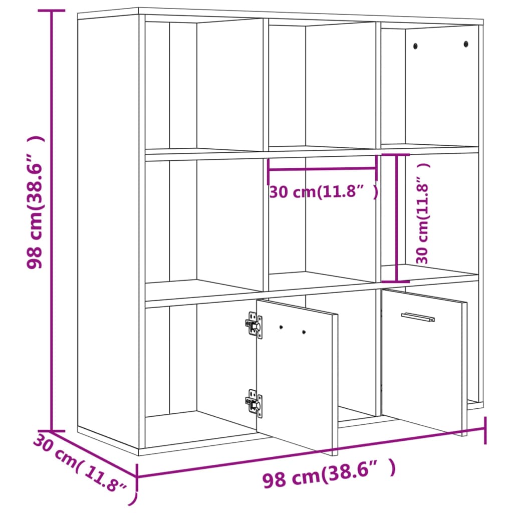 Estante Anaís - Com 7 Compartimentos e 2 Portas - Cor Carvalho Sonoma - 98x30x98 cm -Em Aglomerado - Design Moderno