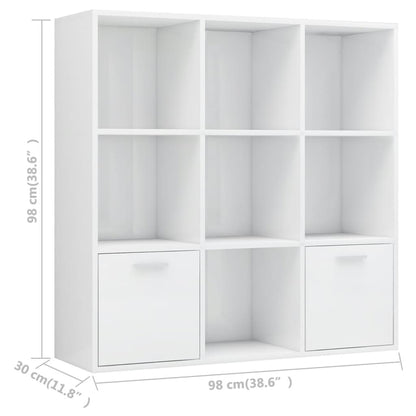 Estante Anaís - Com 7 Compartimentos e 2 Portas - Cor Branco Brilhante - 98x30x98 cm -Em Aglomerado - Design Moderno