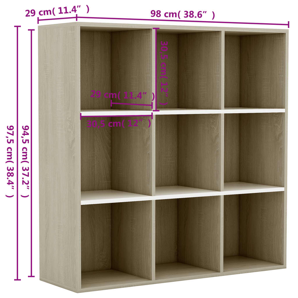 Estante 98x29x97,5cm derivados madeira branco e carvalho sonoma