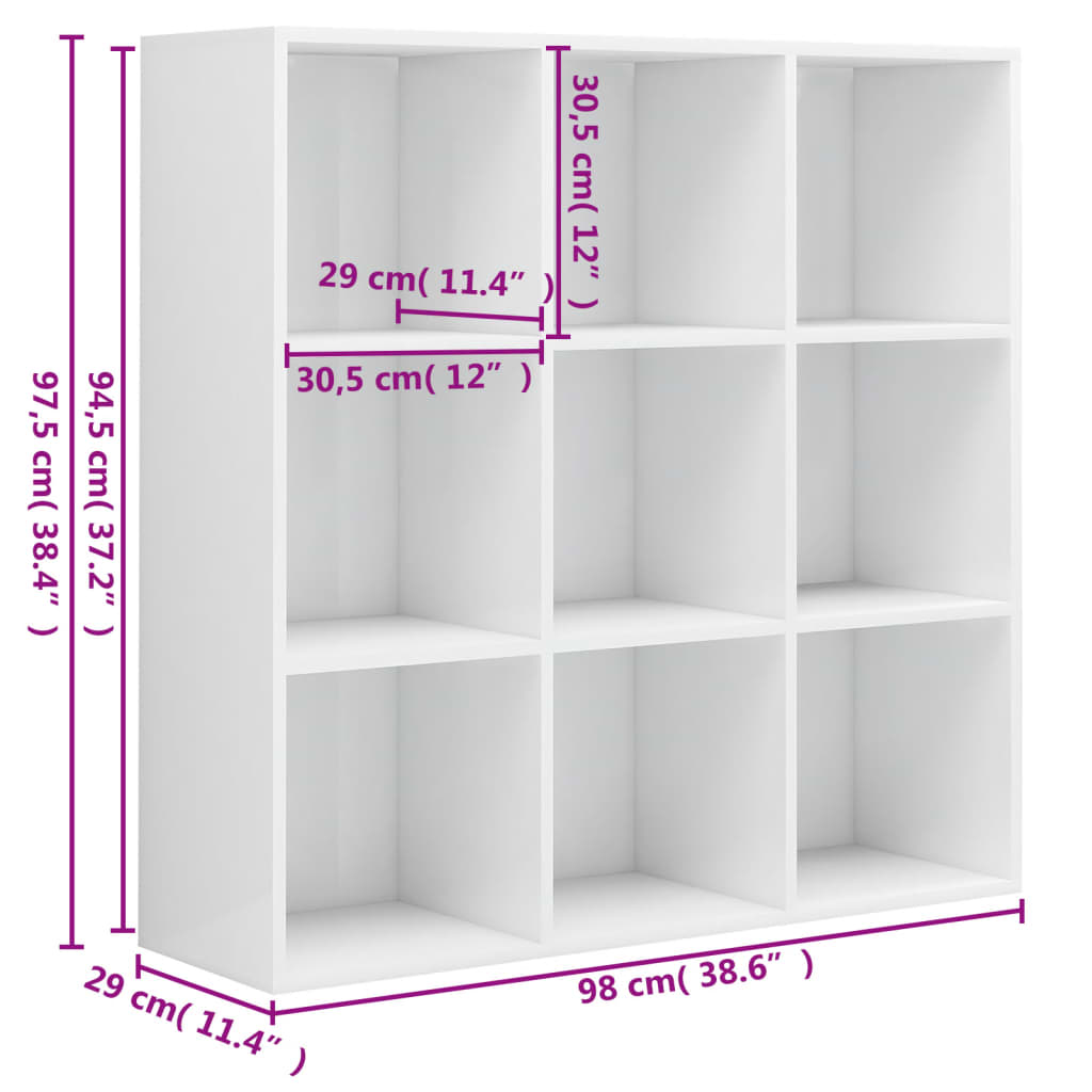 Estante 98x30x98 cm contraplacado branco brilhante