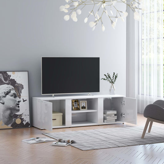 Móvel de TV Lokise de 120 cm - Branco Brilhante - Design Nórdico