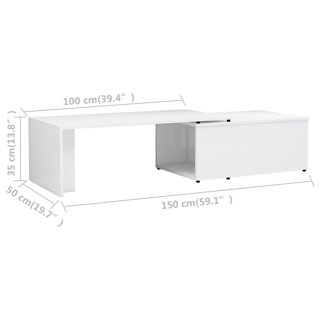 Mesa de centro 150x50x35 cm contraplacado branco brilhante