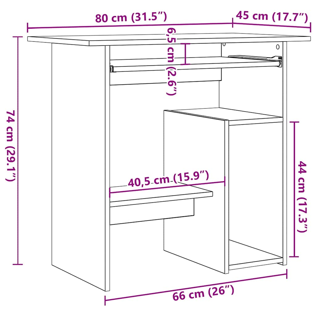 Secretária 80x45x74 cm contraplacado branco e carvalho sonoma