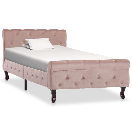 Estrutura de cama 90x200 cm veludo cor-de-rosa