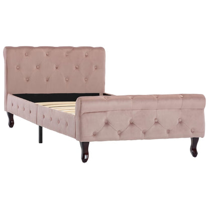 Estrutura de cama 90x200 cm veludo cor-de-rosa