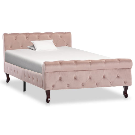 Estrutura de cama 100x200 cm veludo cor-de-rosa