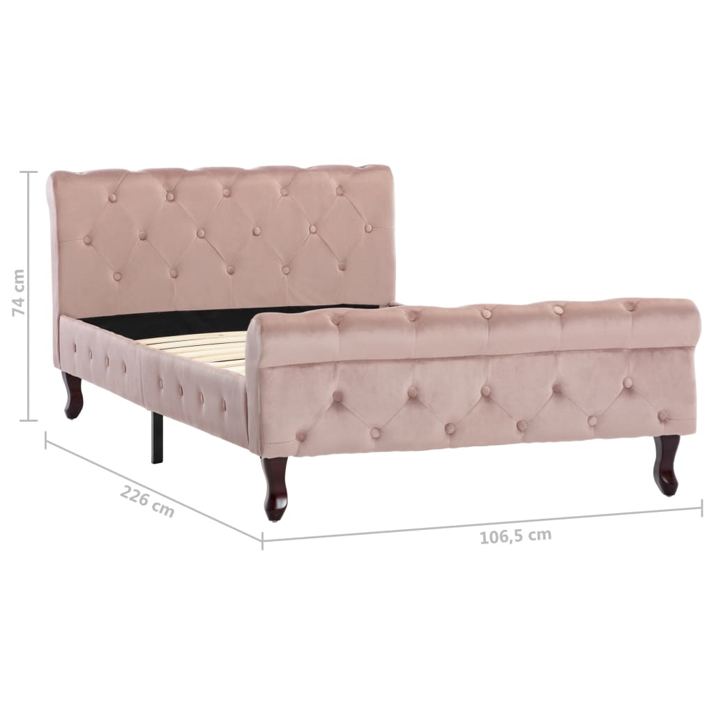 Estrutura de cama 100x200 cm veludo cor-de-rosa