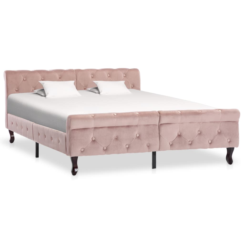 Estrutura de cama 140x200 cm veludo cor-de-rosa