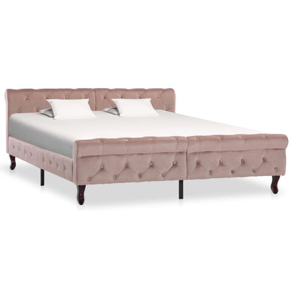 Estrutura de cama 160x200 cm veludo cor-de-rosa