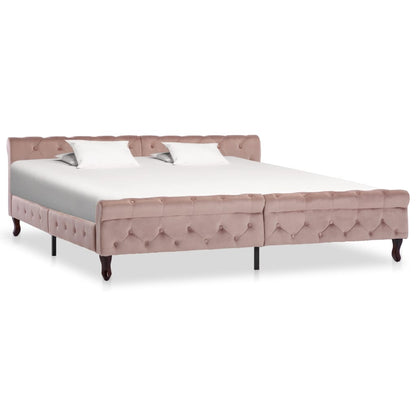 Estrutura de cama 200x200 cm veludo cor-de-rosa