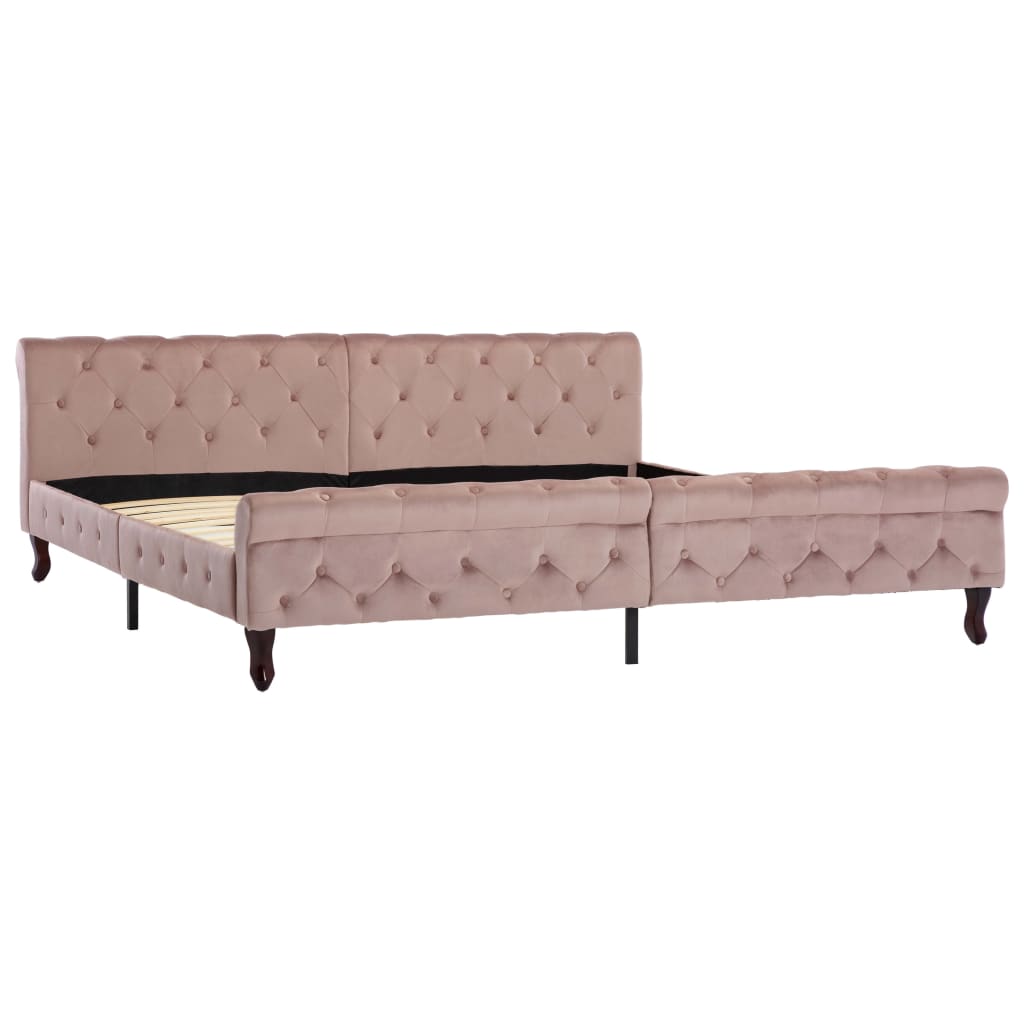 Estrutura de cama 200x200 cm veludo cor-de-rosa