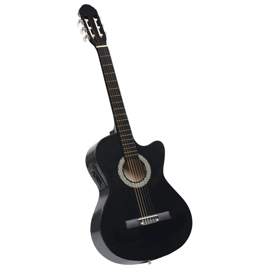 Guitarra clássica cutaway com equalizador e 6 cordas preto