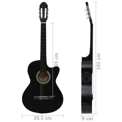 Guitarra clássica cutaway com equalizador e 6 cordas preto