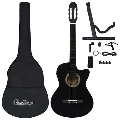 12 pcs conjunto de guitarra com equalizador e 6 cordas preto