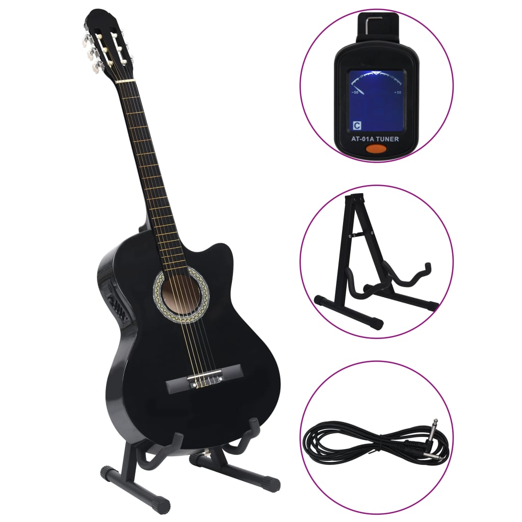 12 pcs conjunto de guitarra com equalizador e 6 cordas preto