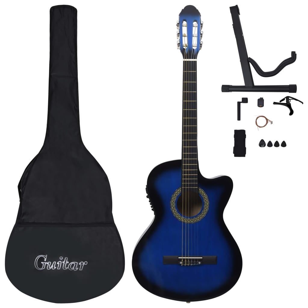 12 pcs conjunto de guitarra com equalizador e 6 cordas azul