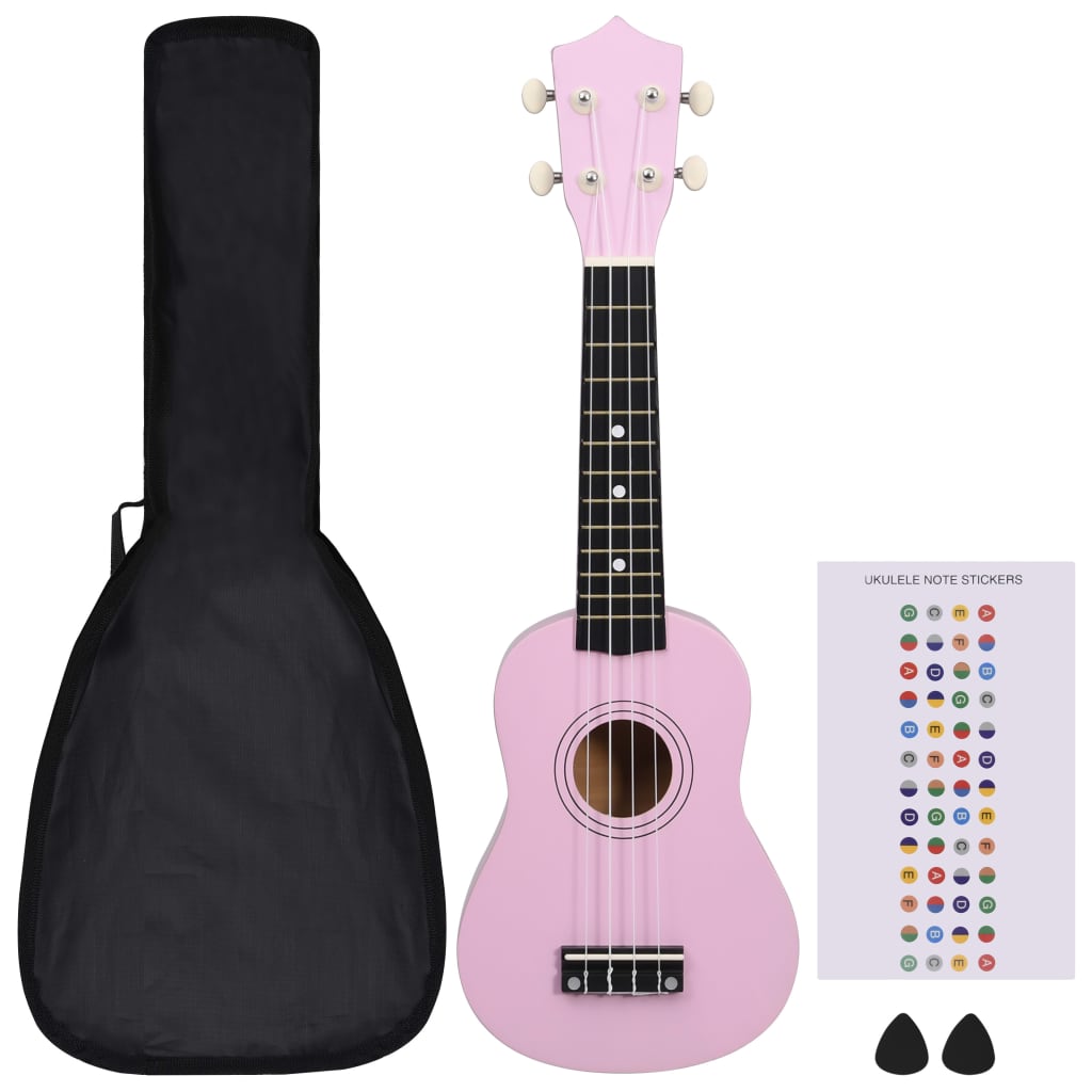 Conjunto ukulele soprano infantil com saco 21" rosa