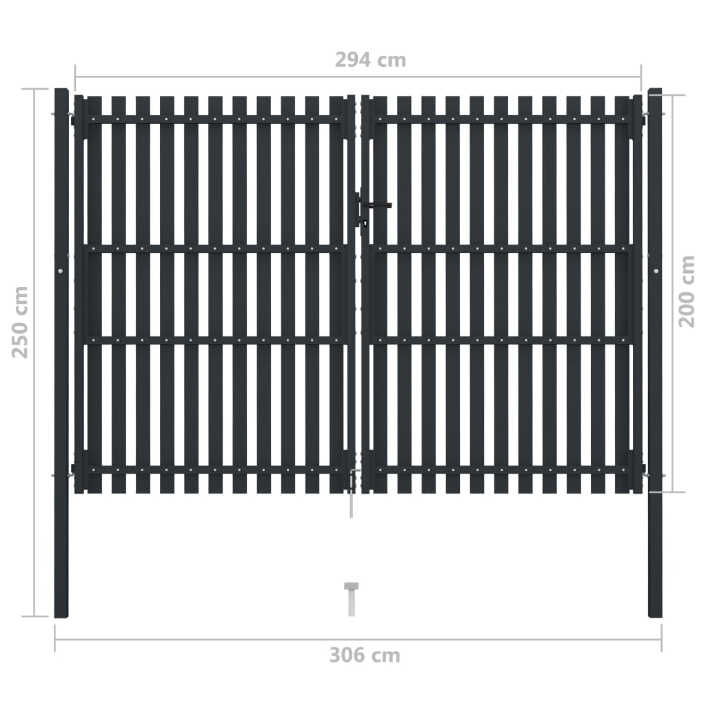 Portão de cerca com porta dupla 306x200 cm aço antracite