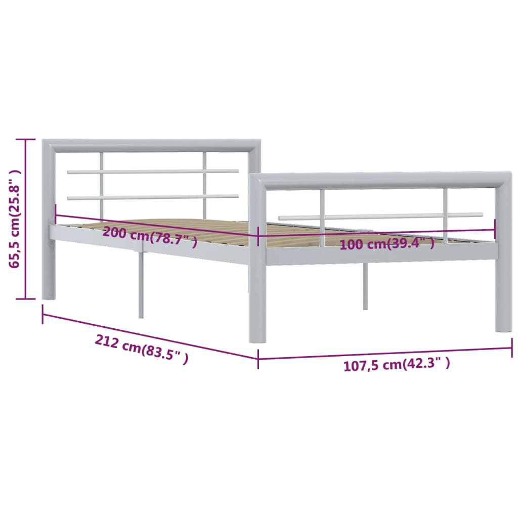 Estrutura de cama 100x200 cm metal cinzento e branco