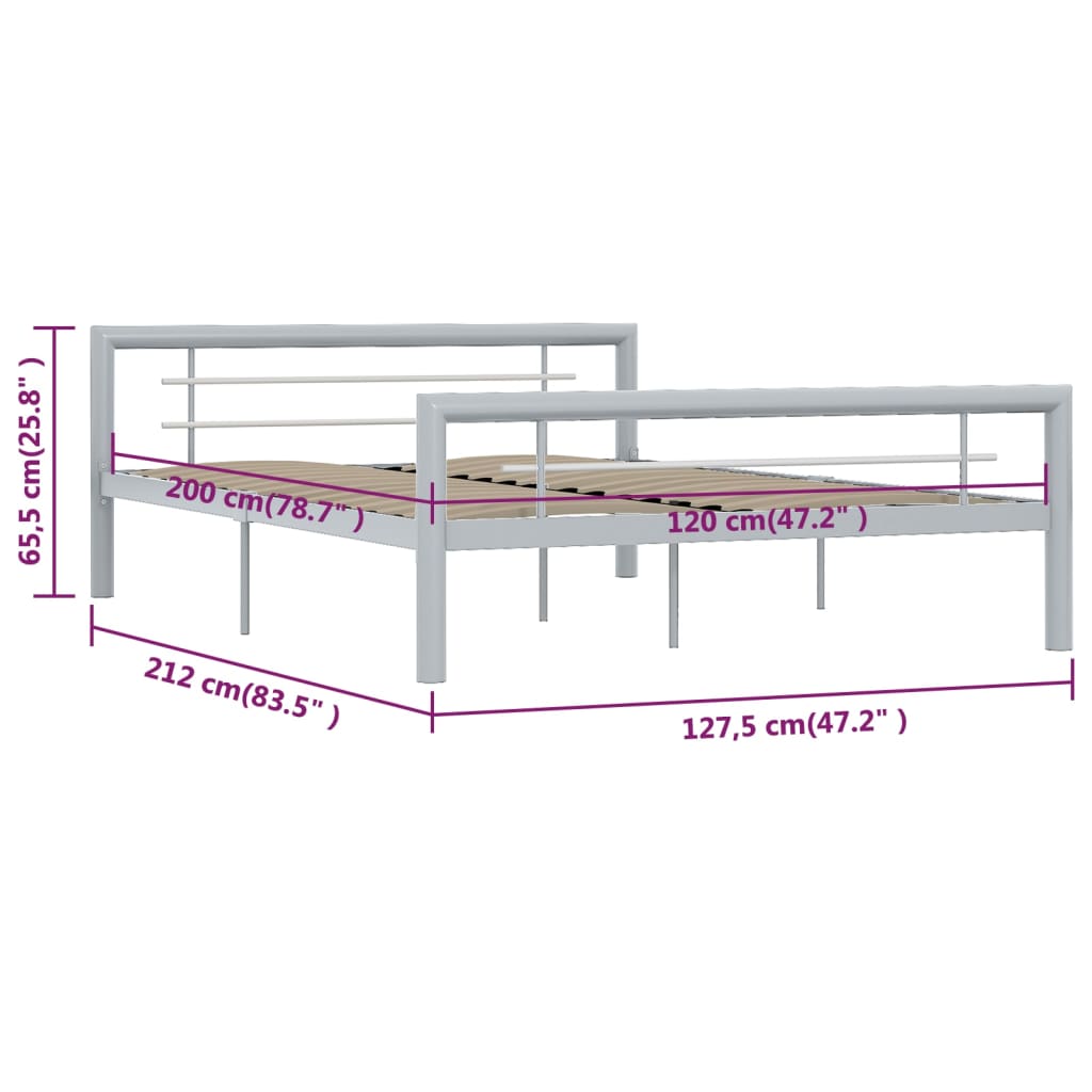 Estrutura de cama 120x200 cm metal cinzento e branco