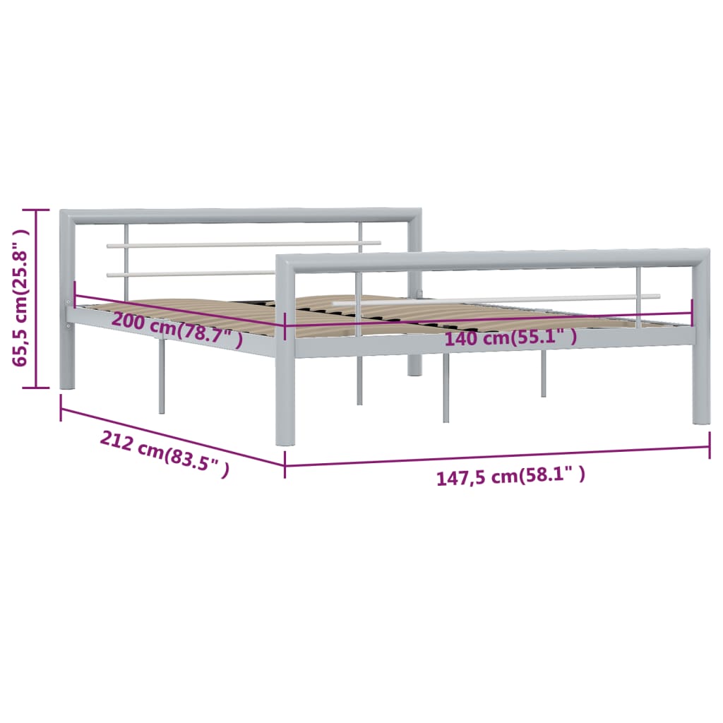 Estrutura de cama 140x200 cm metal cinzento e branco