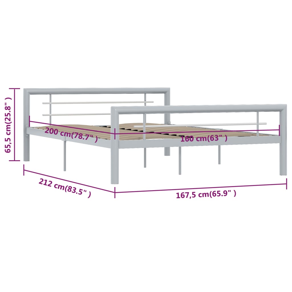 Estrutura de cama 160x200 cm metal cinzento e branco