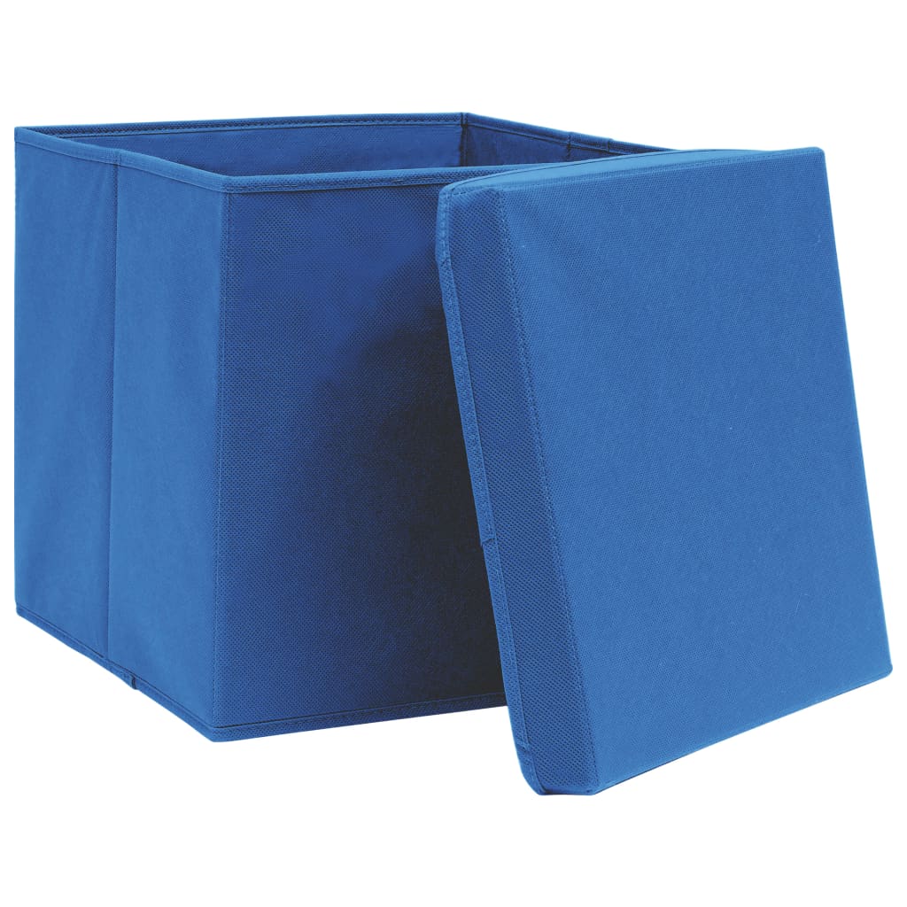 Caixas de arrumação com tampas 10 pcs 32x32x32 cm tecido azul