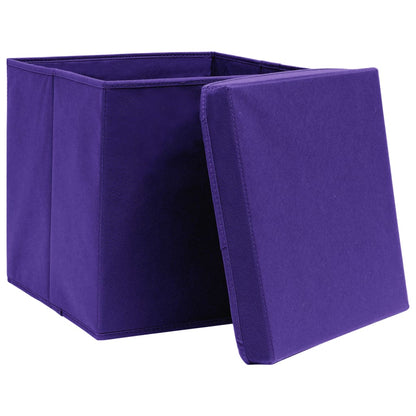 Caixas de arrumação com tampas 10 pcs 32x32x32 cm tecido roxo