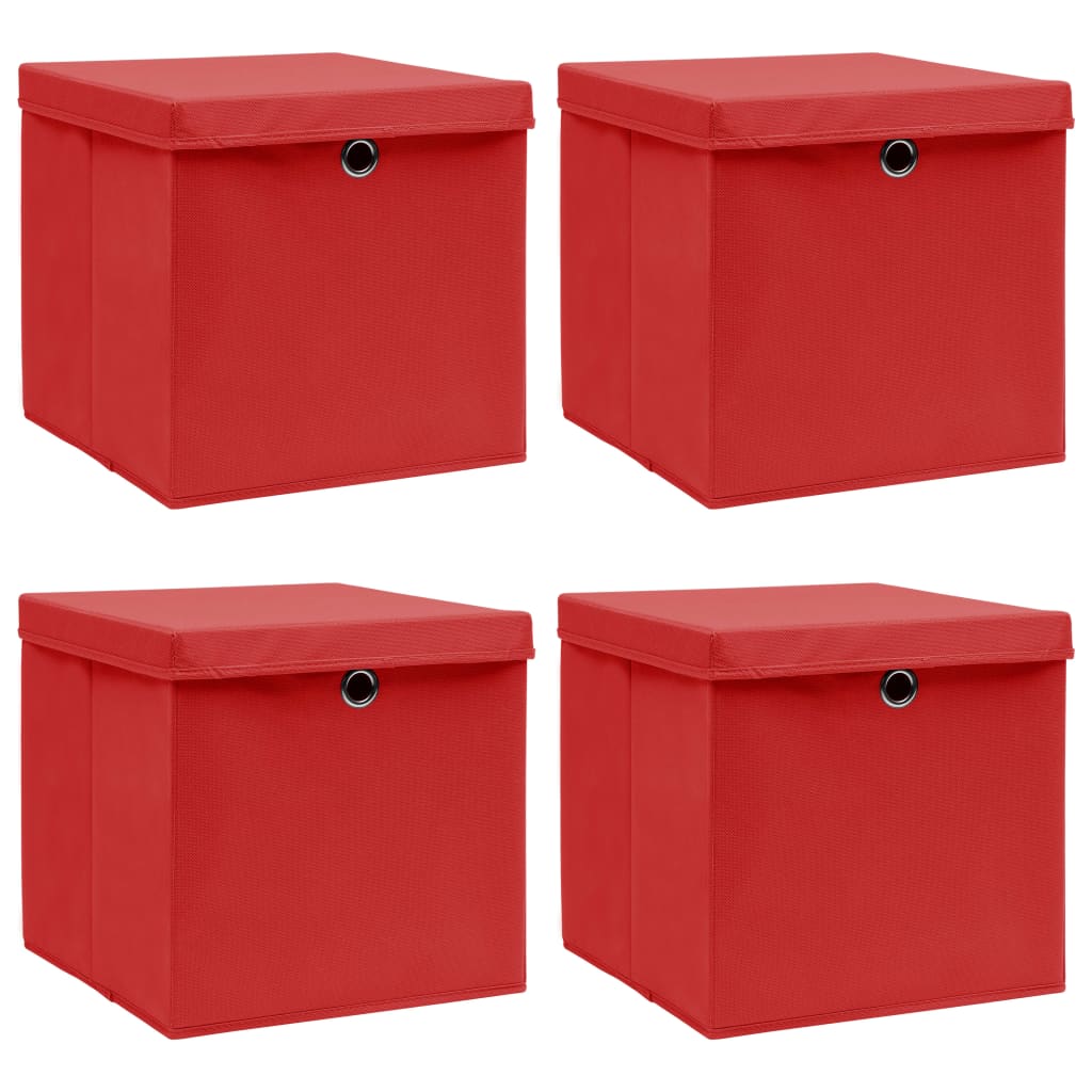 Caixas de arrumação com tampas 4pcs 32x32x32 cm tecido vermelho