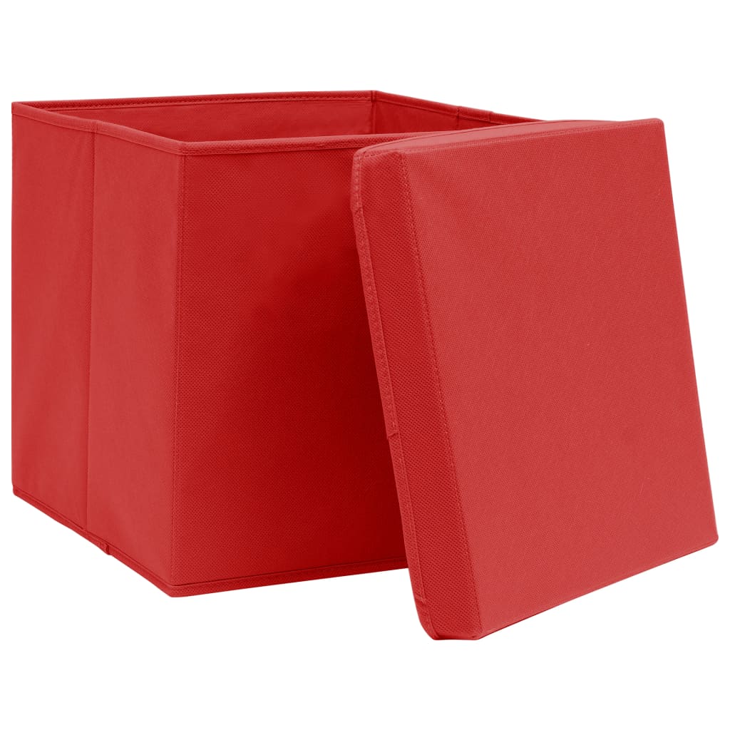 Caixas de arrumação com tampas 4pcs 32x32x32 cm tecido vermelho